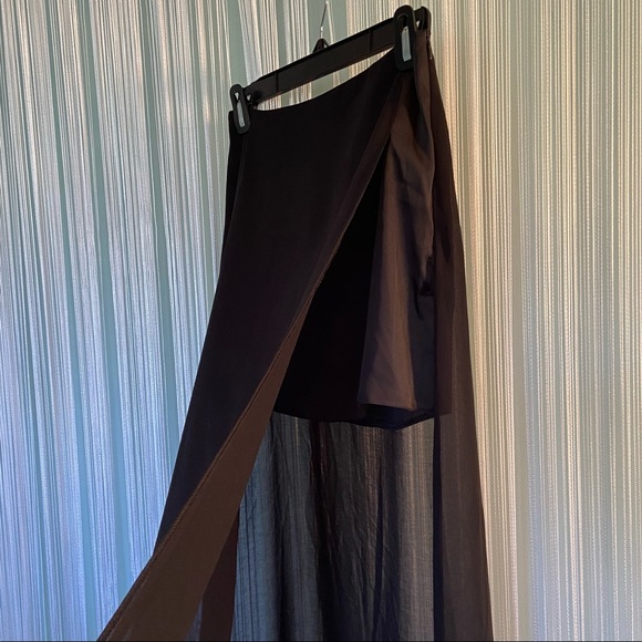 ASOS Black Chiffon High Slit Skirt Size 2 - Picture 8 of 16